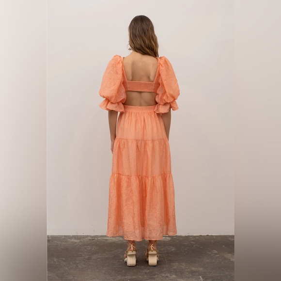 MOON RIVER PUFF SLEEVE MAXI DRESS CORAL - Picture 2 of 4